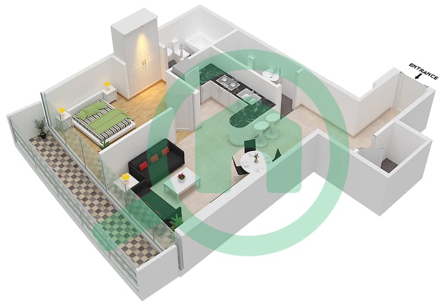 Marina Bay By DAMAC - 1 Bedroom Apartment Unit 917-A FLOOR 9TH Floor plan Floor 9Th interactive3D