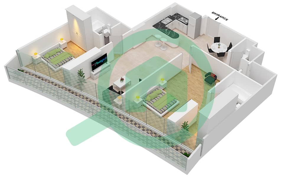 Marina Bay By DAMAC - 2 Bedroom Apartment Unit 1006 FLOOR 10TH Floor plan Floor 10Th interactive3D