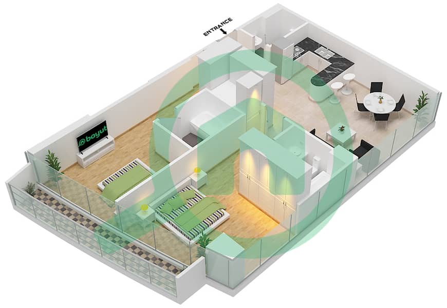 المخططات الطابقية لتصميم الوحدة 1013 FLOOR 10TH شقة 2 غرفة نوم - مارينا باي من داماك Floor 10Th interactive3D