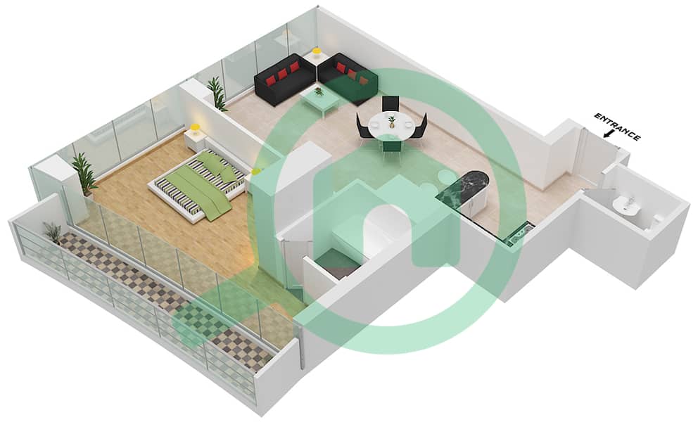 المخططات الطابقية لتصميم الوحدة 1014 FLOOR 10TH شقة 1 غرفة نوم - مارينا باي من داماك Floor 10Th interactive3D
