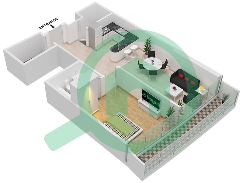 المخططات الطابقية لتصميم الوحدة 1101 FLOOR 11TH شقة 1 غرفة نوم - مارينا باي من داماك `Floor 10Th interactive3D
