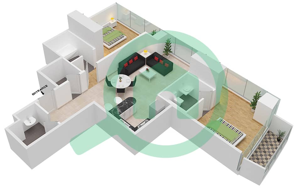 Marina Bay By DAMAC - 2 Bedroom Apartment Unit 1104 FLOOR 11TH Floor plan Floor 11Th image3D