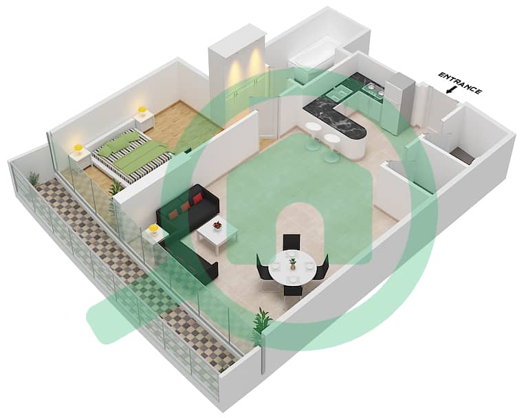 Marina Bay By DAMAC - 1 Bedroom Apartment Unit 1110 FLOOR 11TH Floor plan Floor 11Th image3D