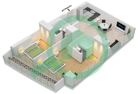 المخططات الطابقية لتصميم الوحدة 1113 FLOOR 11TH شقة 2 غرفة نوم - مارينا باي من داماك