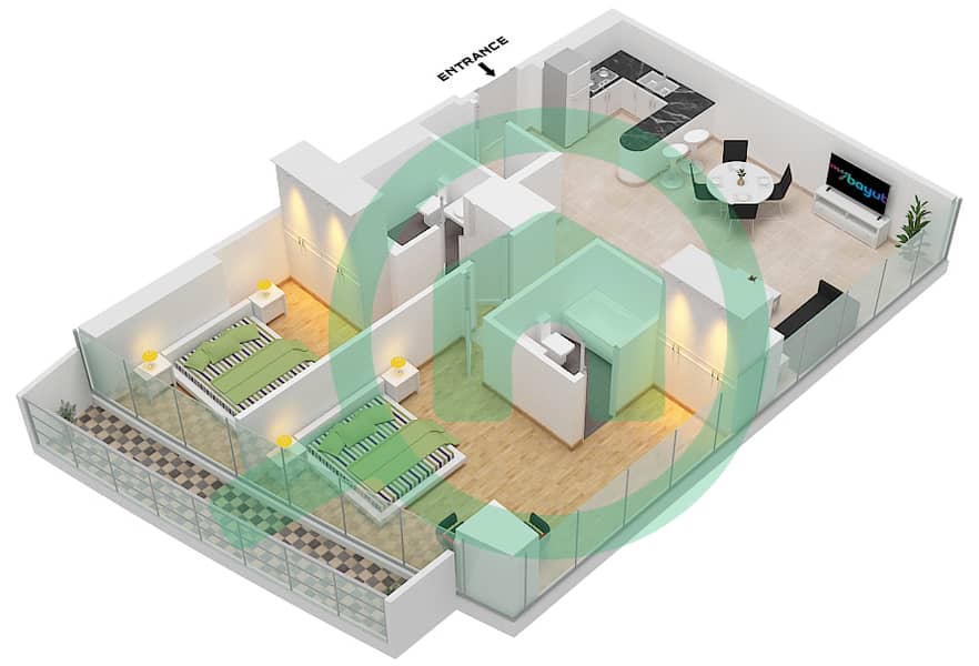 Marina Bay By DAMAC - 2 Bedroom Apartment Unit 1113 FLOOR 11TH Floor plan Floor 11Th image3D