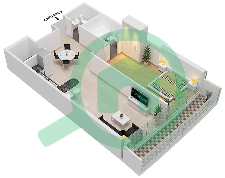 Marina Bay By DAMAC - 1 Bedroom Apartment Unit 1202 FLOOR 12TH Floor plan Floor 12Th image3D