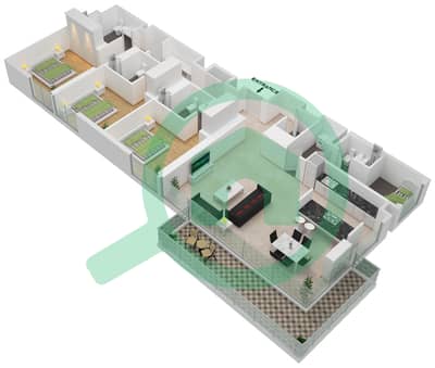 المخططات الطابقية لتصميم النموذج / الوحدة 2-5/1 شقة 3 غرف نوم - بناية الشقق 4