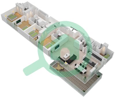 المخططات الطابقية لتصميم النموذج / الوحدة 1-2/6 شقة 4 غرف نوم - بناية الشقق 4