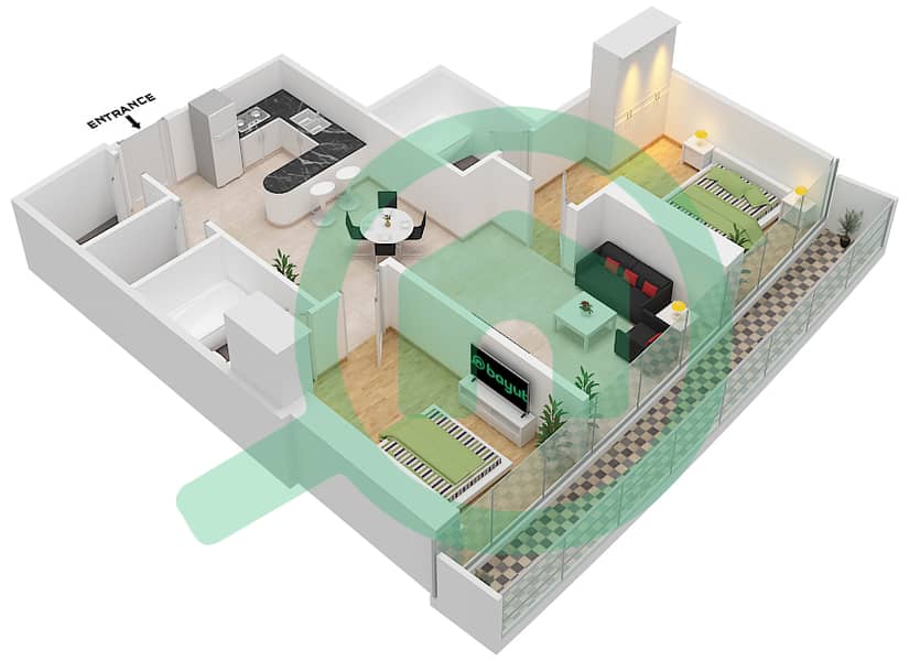 Marina Bay By DAMAC - 2 Bedroom Apartment Unit 1203 FLOOR 12TH Floor plan Floor 12Th image3D