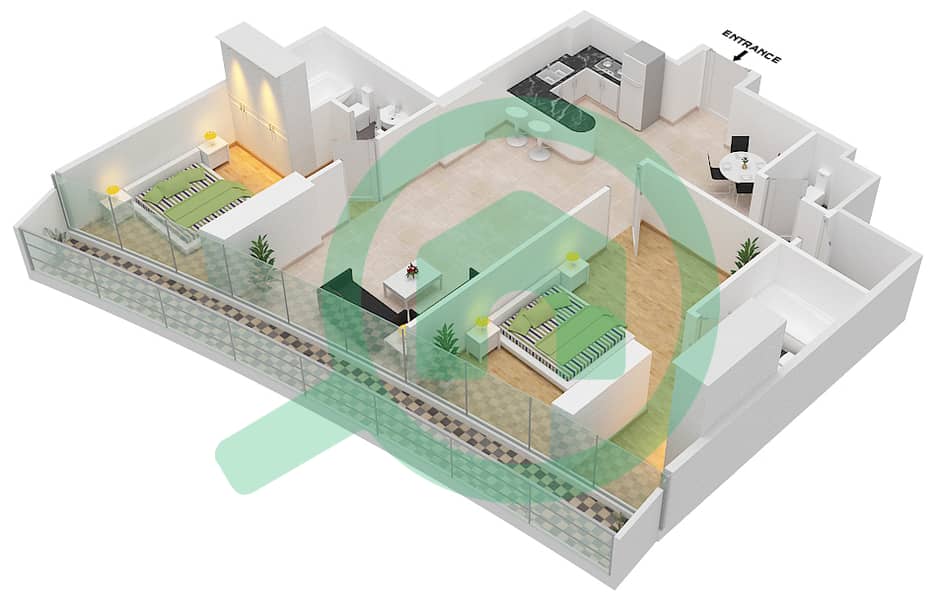 Marina Bay By DAMAC - 1 Bedroom Apartment Unit 1206 FLOOR 12TH Floor plan Floor 12Th image3D