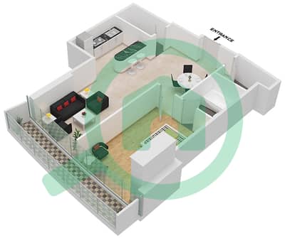المخططات الطابقية لتصميم الوحدة 1210 FLOOR 12TH شقة 1 غرفة نوم - مارينا باي من داماك