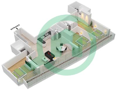 المخططات الطابقية لتصميم الوحدة 1217 FLOOR 12TH شقة 3 غرف نوم - مارينا باي من داماك