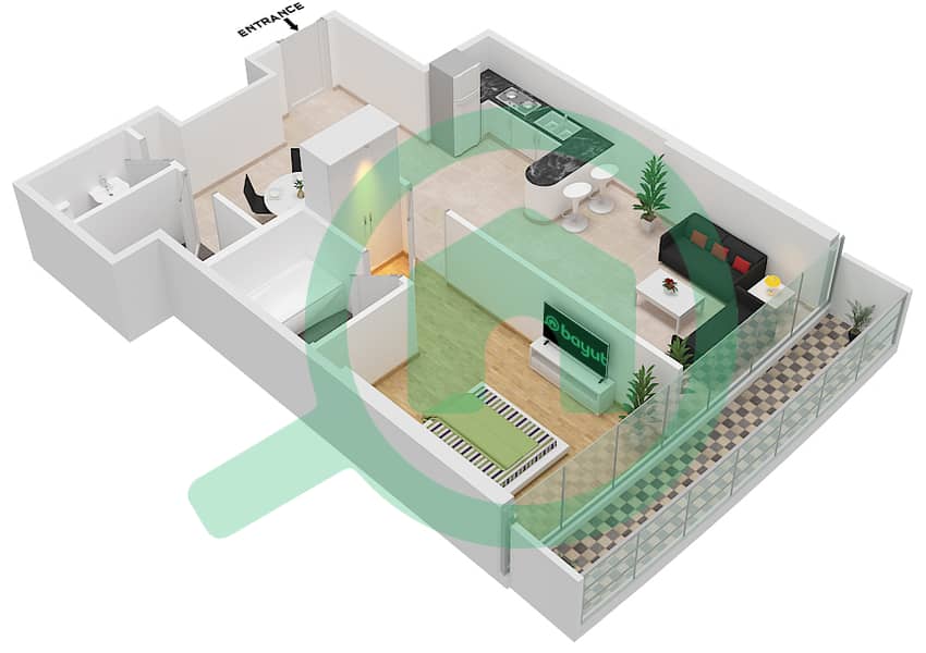 Marina Bay By DAMAC - 1 Bedroom Apartment Unit 12A02 FLOOR 13TH Floor plan Floor 13Th image3D