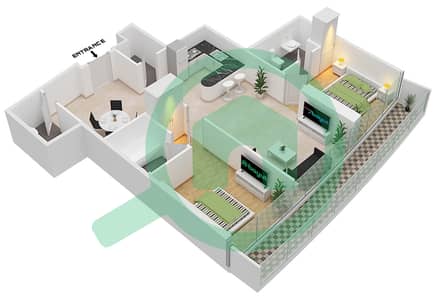 المخططات الطابقية لتصميم الوحدة 12A03 FLOOR 13TH شقة 2 غرفة نوم - مارينا باي من داماك