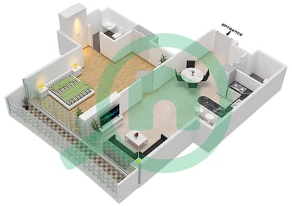 المخططات الطابقية لتصميم الوحدة 12A07 FLOOR 13TH شقة 1 غرفة نوم - مارينا باي من داماك