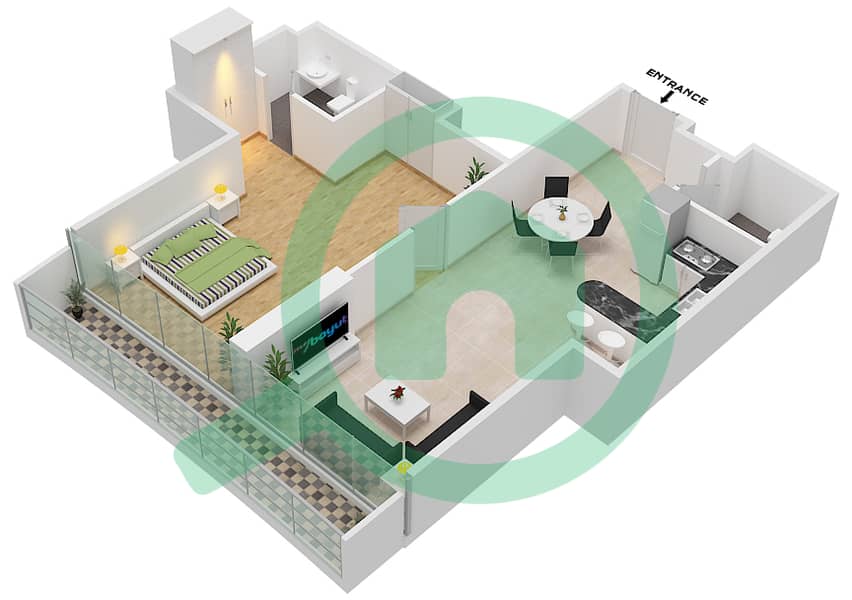 Marina Bay By DAMAC - 1 Bedroom Apartment Unit 12A07 FLOOR 13TH Floor plan Floor 13Th image3D