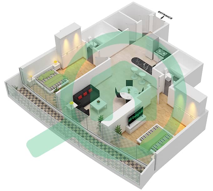 Marina Bay By DAMAC - 2 Bedroom Apartment Unit 1103 FLOOR 11TH Floor plan Floor 11Th interactive3D