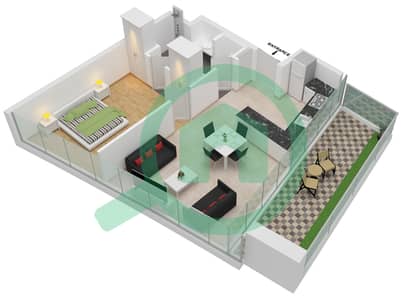 Al Safa 2 - 1 Bedroom Apartment Type 14 FLOOR 62-64 Floor plan