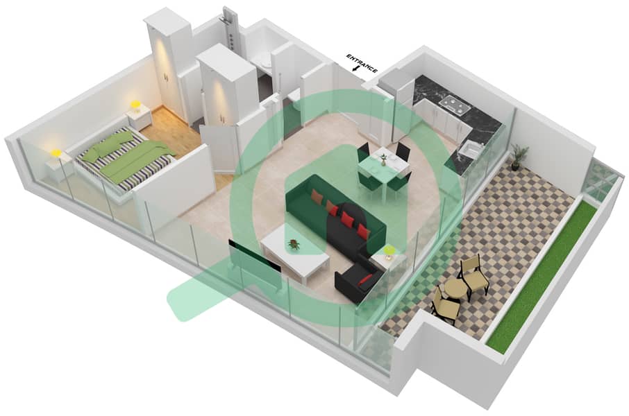 Аль Сафа 2 - Апартамент 1 Спальня планировка Тип 12 FLOOR 49-51 Floor 49-51 interactive3D
