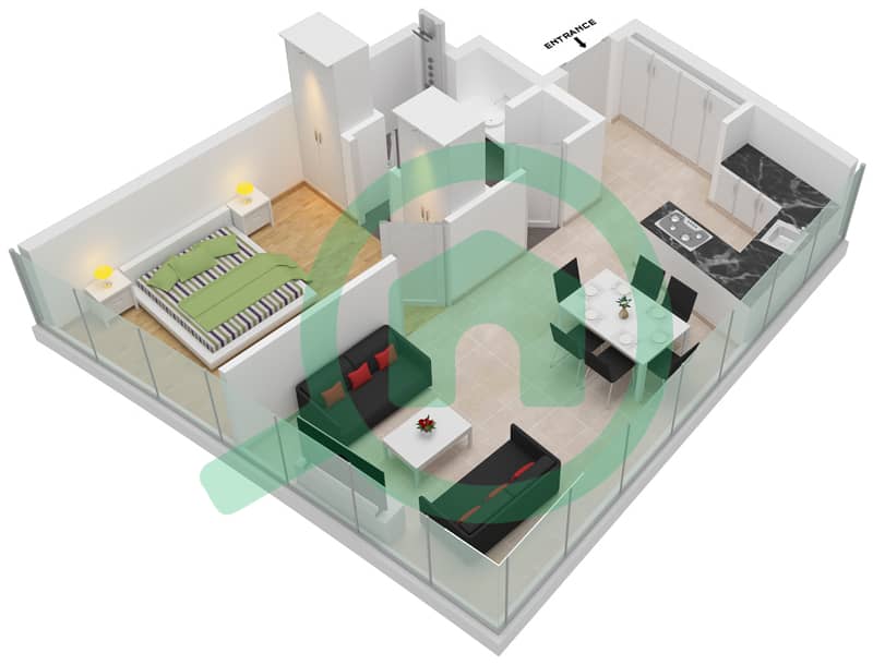 Al Safa 2 - 1 Bedroom Apartment Type 13 FLOOR 60-61 Floor plan Floor 60-61 interactive3D