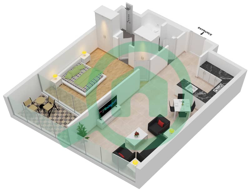 المخططات الطابقية لتصميم النموذج 15 FLOOR 62-66 شقة 1 غرفة نوم - الصفا 2 Floor 62-66 interactive3D