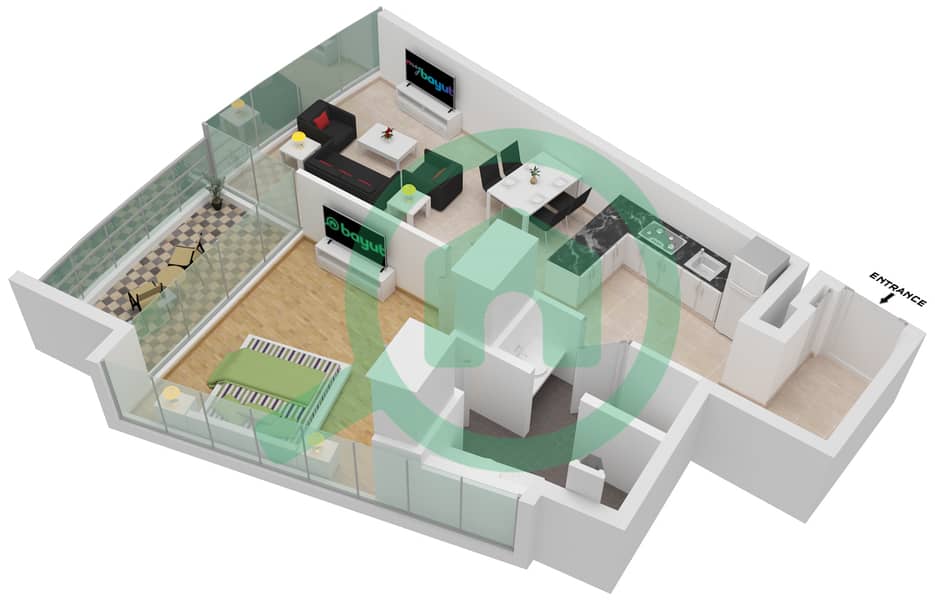 Al Safa 2 - 1 Bedroom Apartment Type 17 FLOOR 14 Floor plan Floor 14 interactive3D