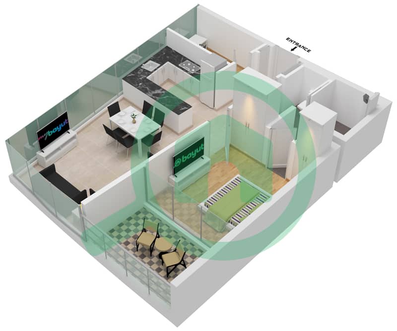 Аль Сафа 2 - Апартамент 1 Спальня планировка Тип 16 FLOOR 64 Floor 62-66 interactive3D