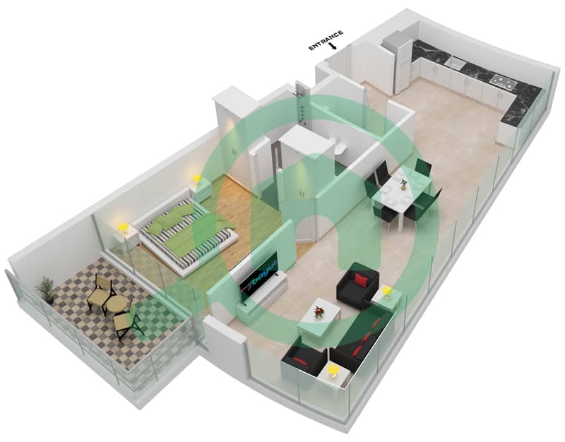 阿尔萨法2区 - 1 卧室公寓类型20 FLOOR 48戶型图 Floor 48 interactive3D