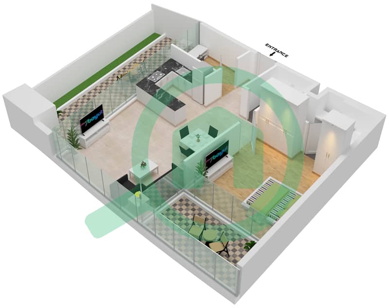 Аль Сафа 2 - Апартамент 1 Спальня планировка Тип 22 FLOOR 69 Floor 69 interactive3D