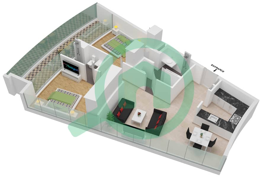 المخططات الطابقية لتصميم النموذج 2 FLOOR 15-16 شقة 2 غرفة نوم - الصفا 2 Floor 15-16 interactive3D