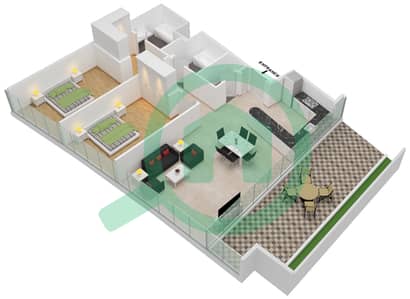Al Safa 2 - 2 Bedroom Apartment Type 14 FLOOR 67-69 Floor plan