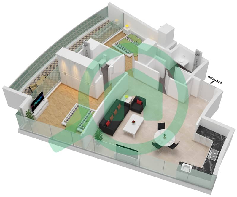 Al Safa 2 - 2 Bedroom Apartment Type 5 FLOOR 17-18,45 Floor plan Floor 17-18,45 interactive3D
