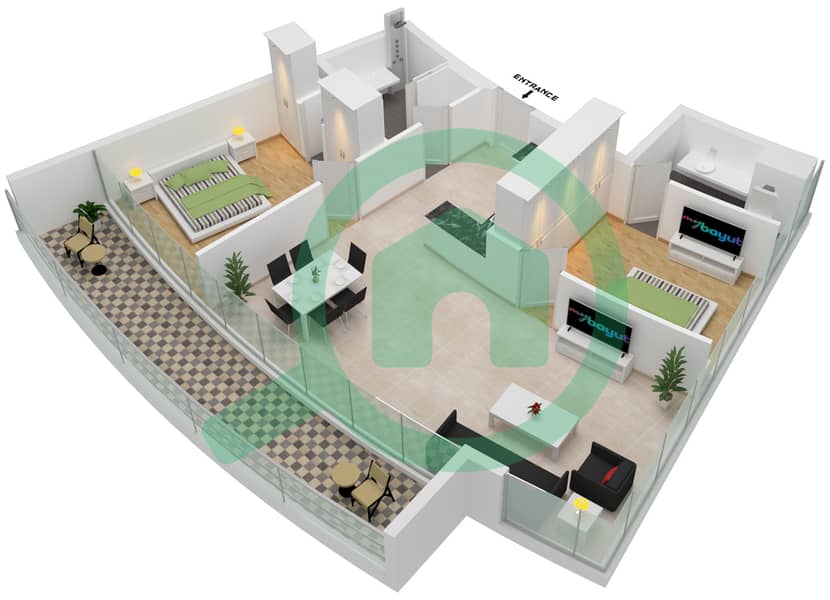 Аль Сафа 2 - Апартамент 2 Cпальни планировка Тип 6 FLOOR 19 Floor 19 interactive3D