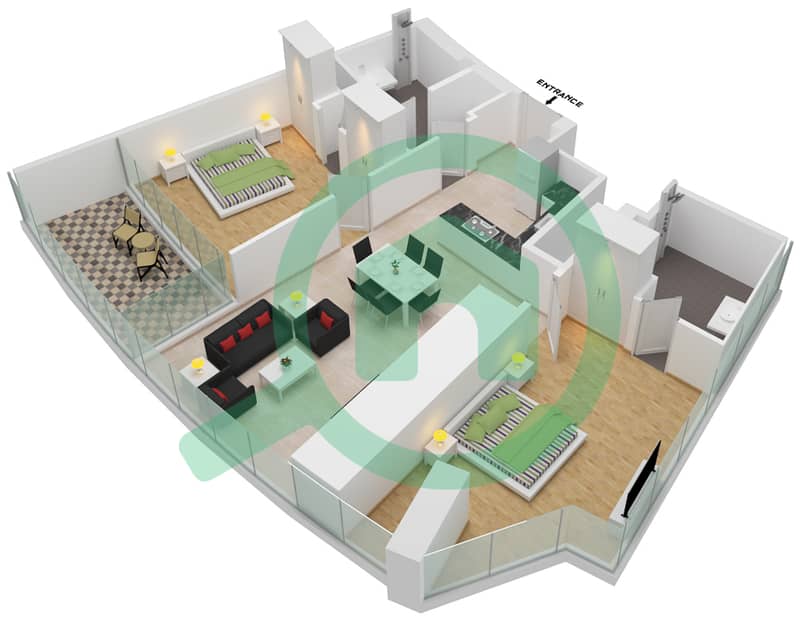 阿尔萨法2区 - 2 卧室公寓类型10 FLOOR 60-66戶型图 Floor 60-66 interactive3D