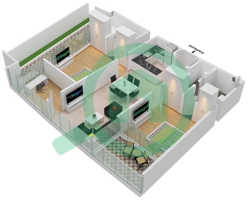 المخططات الطابقية لتصميم النموذج 11 FLOOR 60-61 شقة 2 غرفة نوم - الصفا 2 v interactive3D