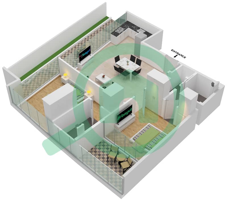 Аль Сафа 2 - Апартамент 2 Cпальни планировка Тип 13 FLOOR 62-63 Floor 62-63 interactive3D