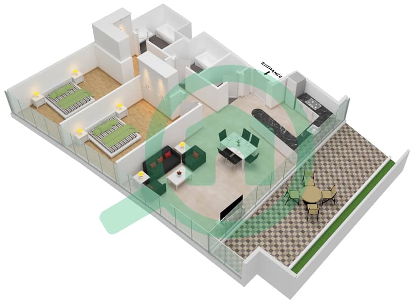 Аль Сафа 2 - Апартамент 2 Cпальни планировка Тип 14 FLOOR 67-69 Floor 67-69 interactive3D