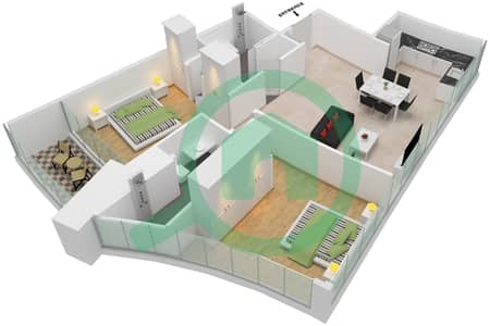 المخططات الطابقية لتصميم النموذج 15 FLOOR 71 شقة 2 غرفة نوم - الصفا 2