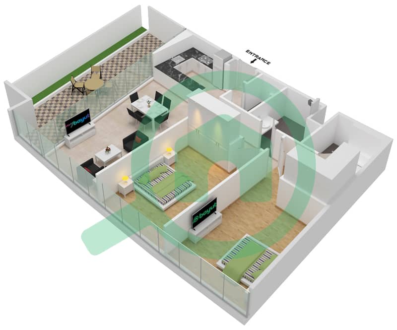 Al Safa 2 - 2 Bedroom Apartment Type 17 FLOOR 67-68 Floor plan Floor 67-68 interactive3D