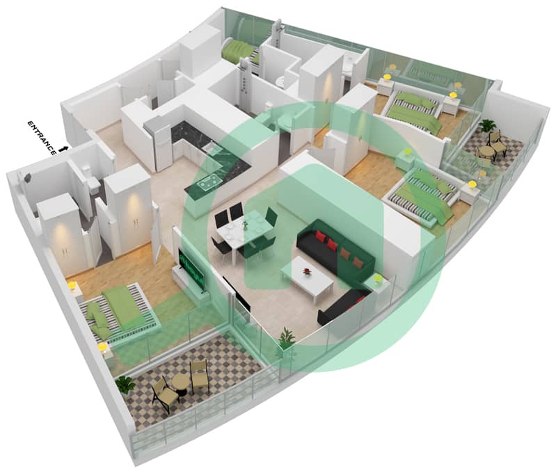 Al Safa 2 - 3 Bedroom Apartment Type 1 FLOOR 11 Floor plan Floor 11 interactive3D