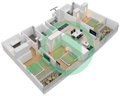 Al Safa 2 - 3 Bedroom Apartment Type 4 FLOOR 26-30,60-72 Floor plan