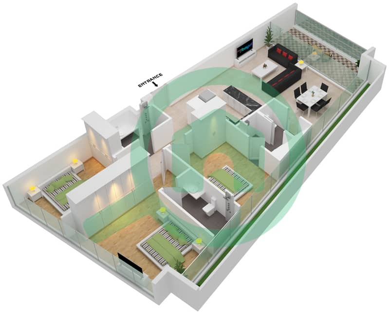 المخططات الطابقية لتصميم النموذج 2 FLOOR 18-22 شقة 3 غرف نوم - الصفا 2 Floor 18-22 interactive3D