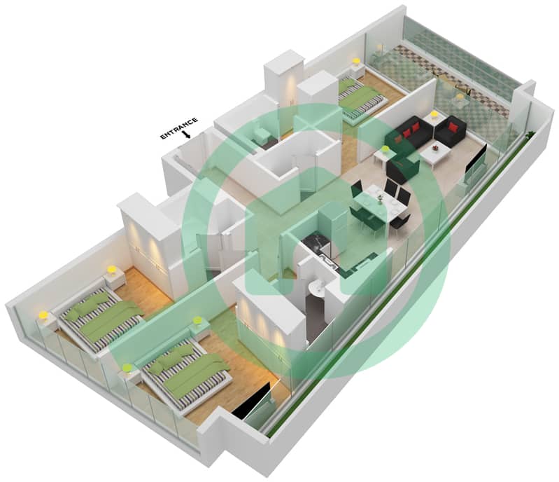 Al Safa 2 - 3 Bedroom Apartment Type 5 FLOOR 26-30 Floor plan Floor 26-30 interactive3D