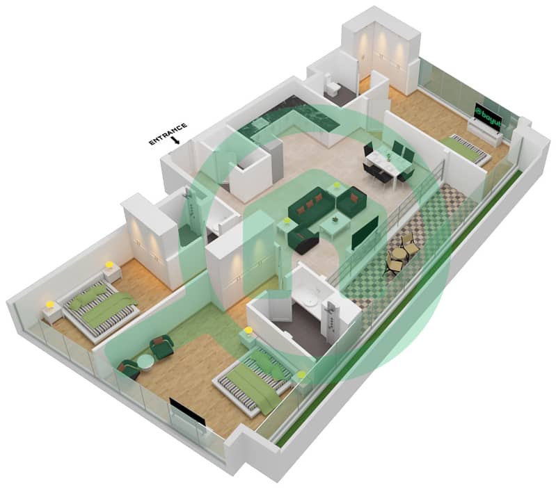 المخططات الطابقية لتصميم النموذج 6 FLOOR 31-36 شقة 3 غرف نوم - الصفا 2 Floor 31-36 interactive3D