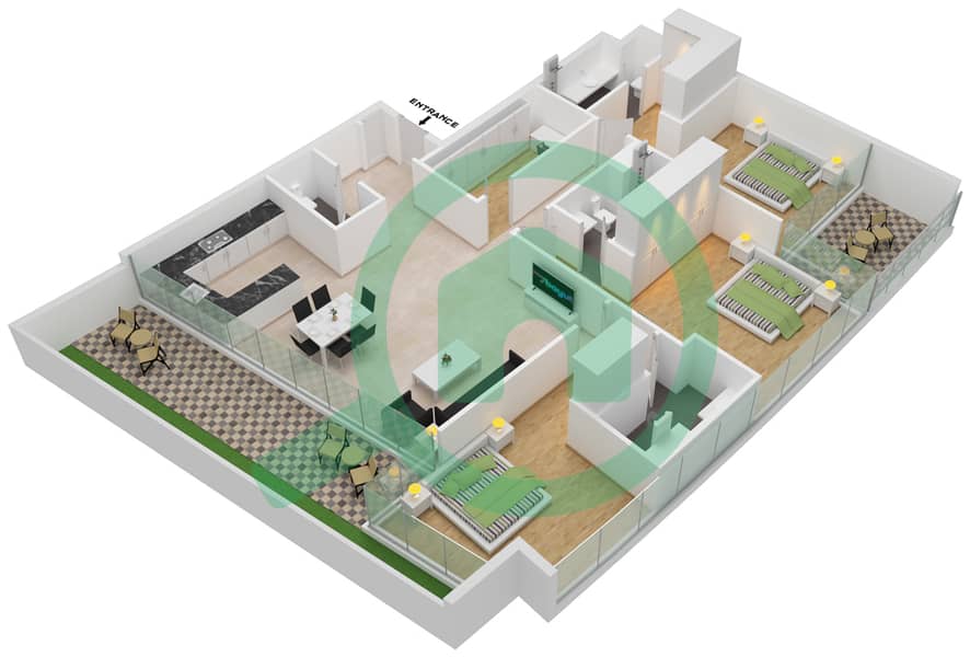 阿尔萨法2区 - 3 卧室公寓类型7 FLOOR 65戶型图 Floor 65 interactive3D