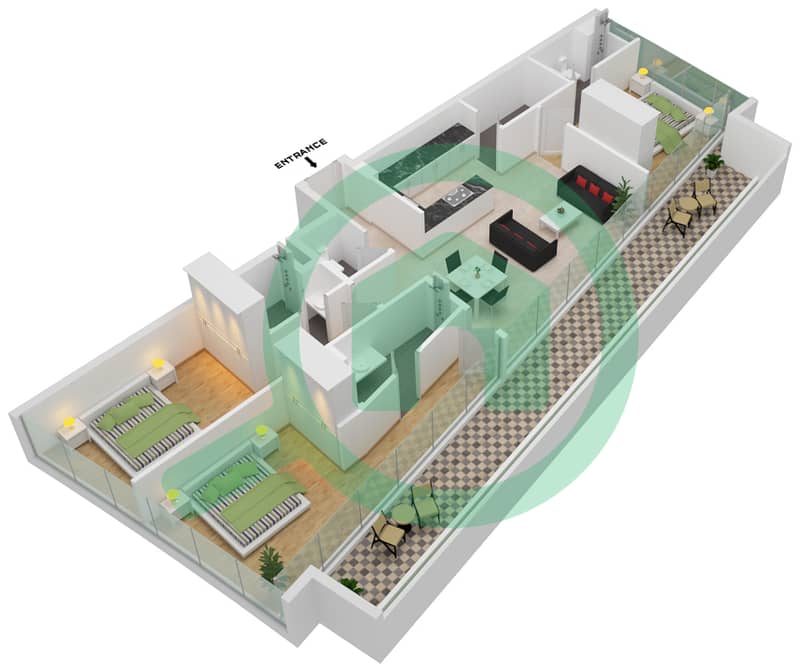 Аль Сафа 2 - Апартамент 3 Cпальни планировка Тип 9 FLOOR 66-72 Floor 66-72 interactive3D