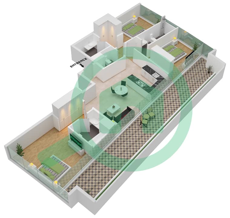 Al Safa 2 - 3 Bedroom Apartment Type 10 FLOOR 70 Floor plan Floor 70 interactive3D