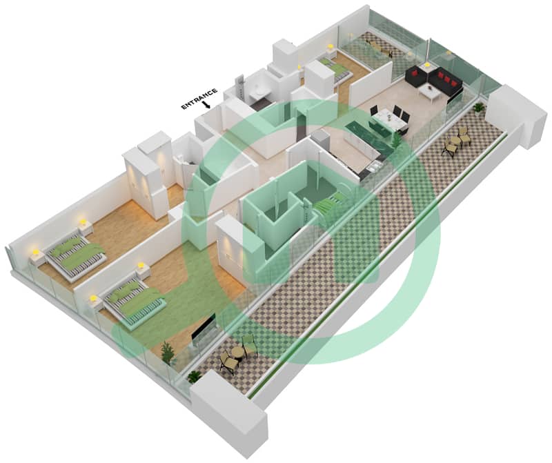 المخططات الطابقية لتصميم النموذج 11 FLOOR 71 شقة 3 غرف نوم - الصفا 2 Floor 71 interactive3D