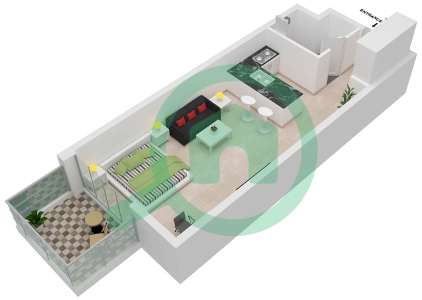 المخططات الطابقية لتصميم النموذج A شقة  - ياس باي interactive3D