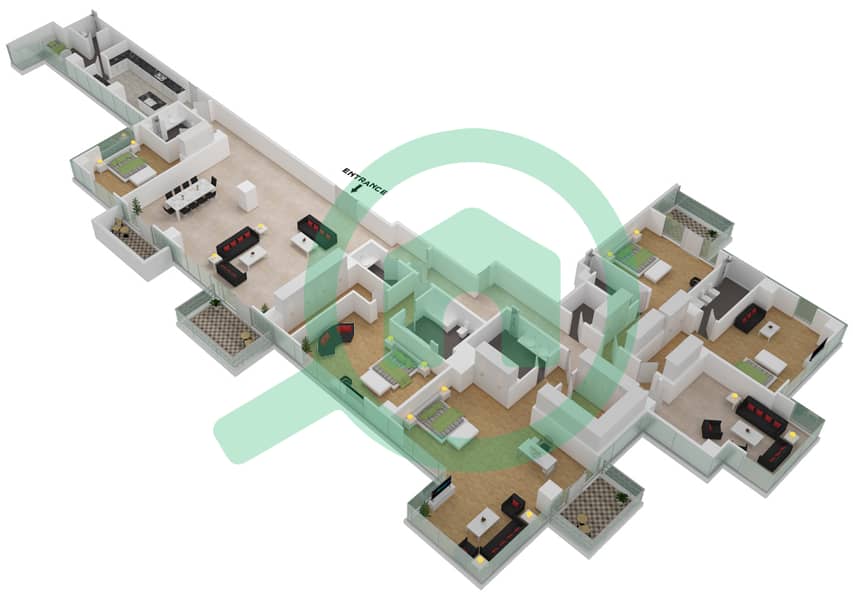 المخططات الطابقية لتصميم الوحدة 3801 شقة 5 غرف نوم - ذا ريزيدنسز جي ال تي Floor 38 interactive3D